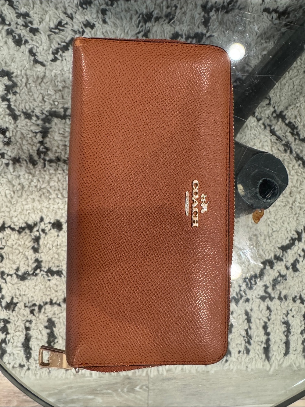 Coach Women’s Cognac Brown Zip Wallet with Gold Tone Logo